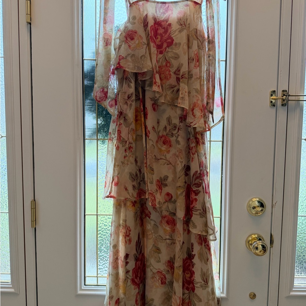 H&M Cream Maxi Dress with Pink and Red Floral Print